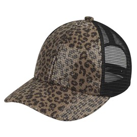 C.C Radiant Shimmer Adjustable Trucker Mesh Baseball Cap Hat,Sequin Leopard Taupe