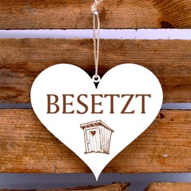 Dekolando Home Accessories Heart Lettering "Besetzt - Plumpsklo" Pendant Toilet Sign Door Sign 13 x 12 cm