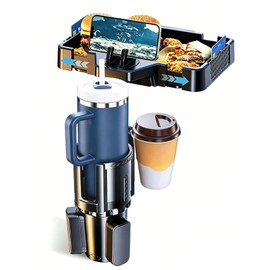Car Cup Holder Tray, 10 Inch 4-in-1 Cup Holder Tray, 360° Rotating Drink Holder Expander with Detachable Food Tray & Phone Holder, Road Trip Essentials
