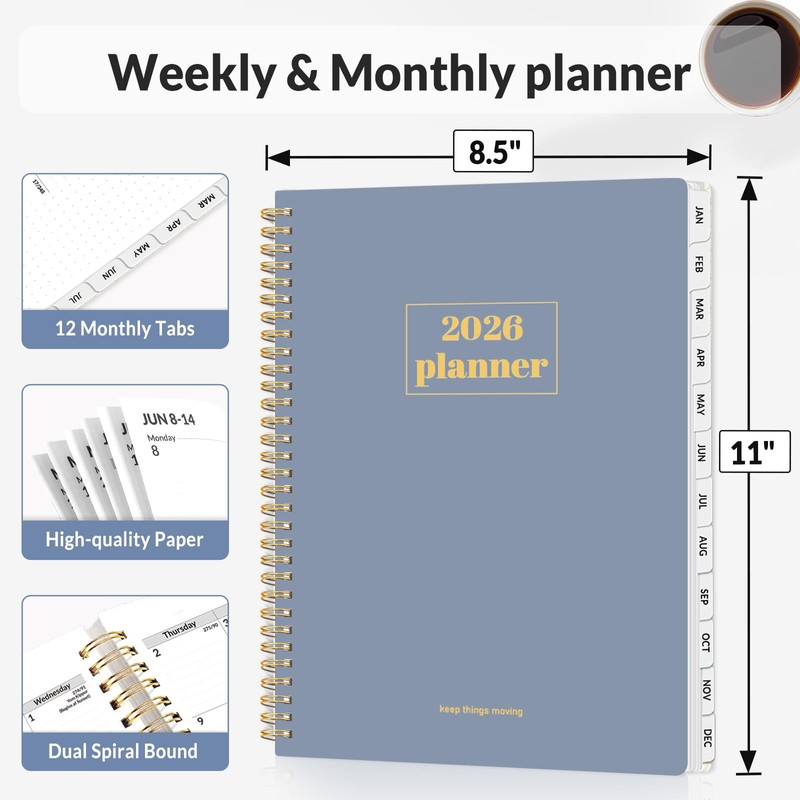 SUNEE 2026 Planner, Weekly and Monthly Calendar Planner, January 2026-December