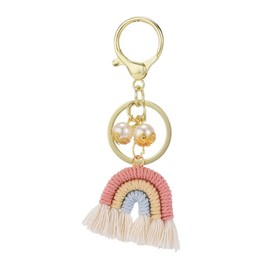 YEHJDSMD Small Rainbow and Pearl Pendant Mini Boho Rainbow Keychain Rainbow Kering Macrame Weaving Rainbow Tassel Women Keyrings Car Keyring Holder for Bag Wallet Accessories