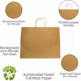 JET PAPER BAGS - 16”x 6”x12” Inch [50 Pcs] Large Brown Paper Bags with Handles Prime for Takeout, Grocery, Goody, Retail, Party, Gifts, Weddings - Recyclable Kraft Paper Gift Bags with Handles