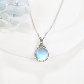 POPLYKE Lotus Flower Necklace for Women 925 Sterling Silver Tear Moonstone Pendant Lotus Jewellery Gifts, Sterling Silver, Cubic Zirconia