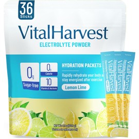 36 sobres de electrolitos en polvo, sin azúcar, para hidratación diaria intravenosa, con sabor a limón y lima, bajo en sodio y 0 calorías.
