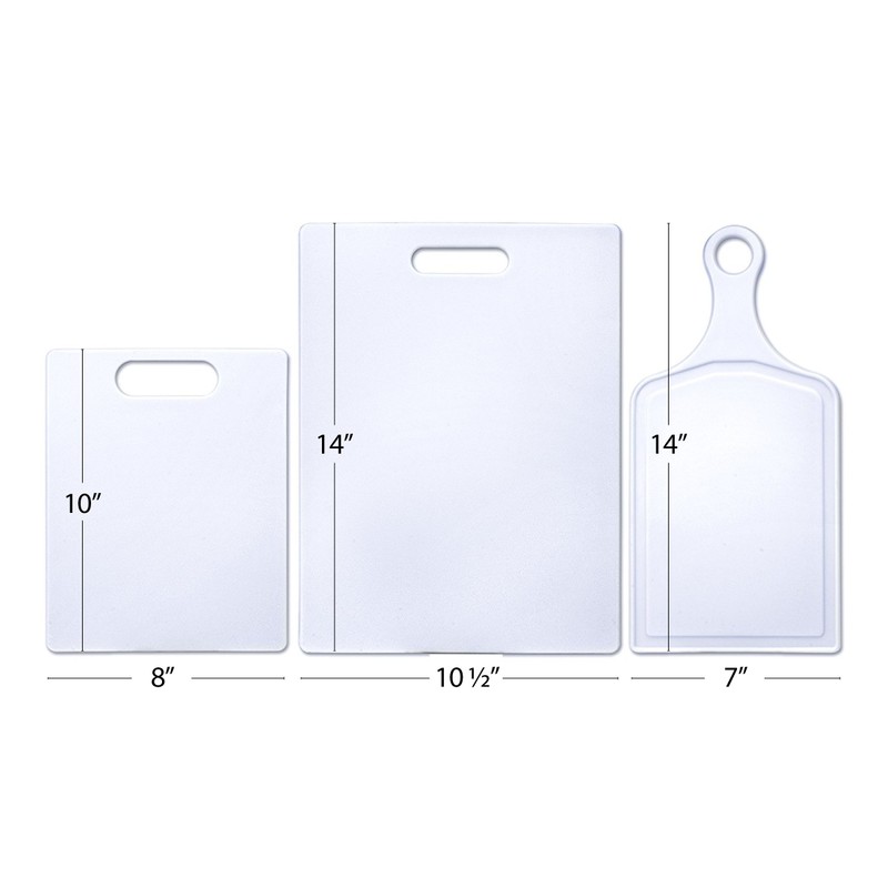 Farberware Plastic Cutting Board, Set of 3 with Paddle, White