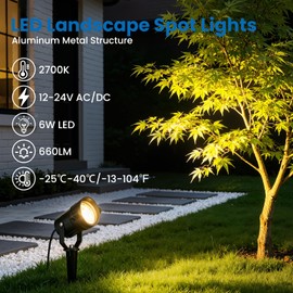 CRODIAL All-in-One Low Voltage Landscape Lighting Kit, 6W LED Landscape Spot Lights with 150W Transformer 65FT Wire, 2700K Waterproof Outdoor Landscape Lighting 12-24V for Garden Pathway Tree (8 Pack)
