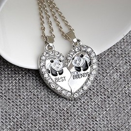 YALLNASL BFF Friendship Necklaces Gifts for 2 Best Friends Panda Necklace Matching Best Friend Necklaces for Women Adults Connecting Necklace for Bestie BFF Broken Heart Necklace
