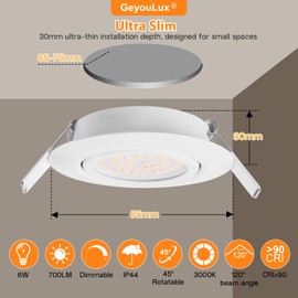 GeyouLux LED Recessed Spotlights 230 V Flat Dimmable 3000 K White Set of 6
