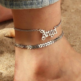 Atentuyi Letter Anklet Silver Set Layered Ankle Bracelet Punk Foot Chain Barefoot Beach Anklet Jewelry for Women and Girls