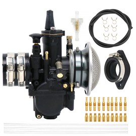 Carburetor PWK with Air Filter Intake Adapter Main/Slow jet Oil Hose Pipe for 4T 50cc-350cc Fuel Saving Flat Slide Carb YZ80 YZ85 DT100 CR80 CR85R GY6 (21mm-Black)
