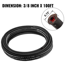 VEVOR Hydraulic Hose 3/8 inch x 100 ft, Coiled Hydraulic Hose 4800 PSI, Rubber Hydraulic Hose with 2 High-Tensile Steel Wire Braid, Bulk Hydraulic Hose -20°C to 140°C, Hydraulic Oil Flexible Hose