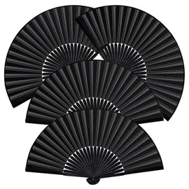 LETTERASHQP Pack of 4 Chinese Hand Fans, Handheld Folding Fan, Vintage Handheld Folding Fan, Black Hand Fan for Wedding, Party, Preference, Performance, Dance, Decoration, Festival