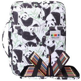 BOMKEE Drawing Pencil Case 220 Slots Colored Pen Organizer Bag Portable Handy Painting Storage Stationery Pouch Waterproof Multilayer Pens Watercolor Pencils Holder for Adults(White Panda)