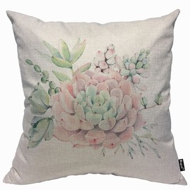 Mugod Pink Succulents Cushion Cover Throw Pillow Covers Watercolor Vintage Succulents Bouquet Summer Floral Bohemian Pillow Case for Men Women Decorative Home Sofa Chair Couch 45x45cm/18x18 Inch