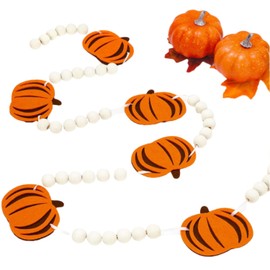 Felt Pumpkin Banner Wreath with Wooden Beads, Thanksgiving Flag Pull Banne, Pumpkin Pulling The Flags for Thanksgiving Birthday Party Decorations