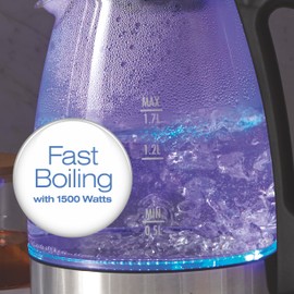 Hamilton Beach 1.7L Electric Kettle, Water Boiler & Heater, LED Indicator, Built-In Mesh Filter, Auto-Shutoff & Boil-Dry Protection, Cordless Serving, Clear Glass (40864)