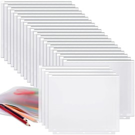 Zonon 30 Pcs A4 3 Rings Tansparent Zipper Binder Pouches Clear Binder Pockets with Zipper Folders Waterproof PVC Loose Leaf Bags Filling Bags for Pen Pencil Notebooks File Document