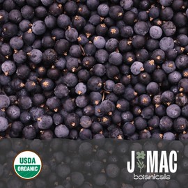 J MAC BOTANICALS, Organic Whole Juniper Berries, Certified Organic by Organic Certifiers, Inc., herbal infusions, cooking and seasoning beef, pork, turkey brine, soups, syrups, cocktail bombs(4 oz)