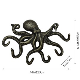 ChasBete Key Holder for Wall, Octopus Wall Hooks Decorative for Hanging, Cast Iron Coat Hooks/Towel Hooks with 6 arms - Bronze