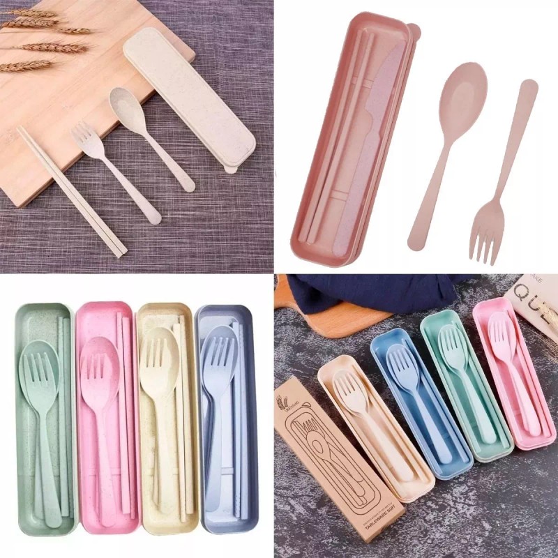 Universo en Linea Set Cubiertos Ecológicos Portátiles Biodegradable Con Caja