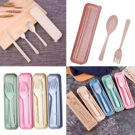 Universo en Linea Set Cubiertos Ecológicos Portátiles Biodegradable Con Caja Color Rosa