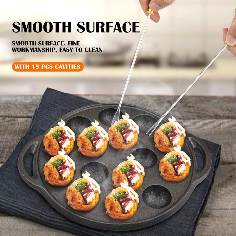 LCJAOF Cast Iron Escargot Dish with 15 Compartment Holes Takoyaki