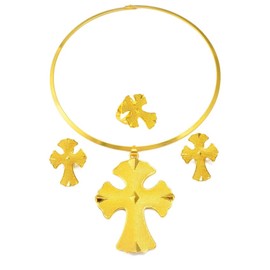 N-Made Beautifull Ethiopian Jewelry for Women Set - Ethiopian Jewelry - Ethiopian Cross - Ethiopian Big Cross Sets Choker Earrings Rings African Eritrean Anniversary Celebration Party Wedding Gifts, Zinc, No Gemstone