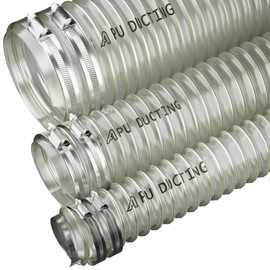 65mm Diameter Flexible Polyurethane Ducting Dust & Fume Extraction, Woodworking + Hose Clips - 2 Metre