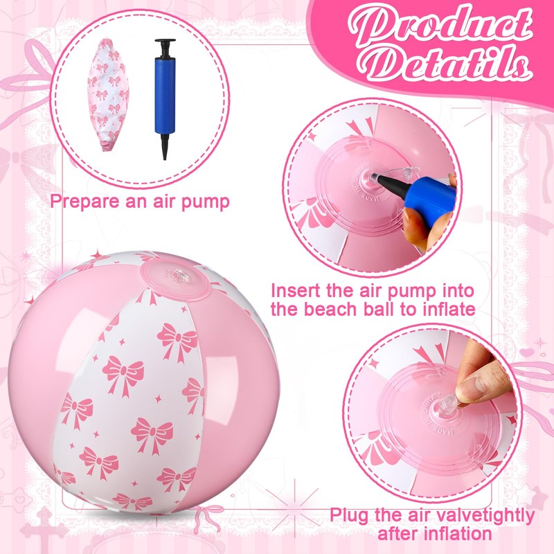 Arrowbash 12 Pcs 9 Inch Pink Bow Inflatable Beach Balls