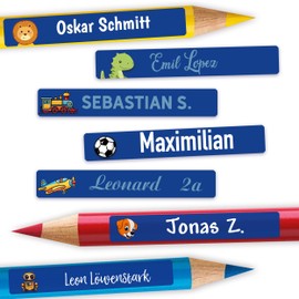 Pen stickers for pencils, ballpoint pens and other name stickers, name stickers, 49 x 7.5 mm, pack of 72, children and adults, school and nursery, 37 backgrounds to choose