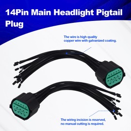 Main Headlight Pigtail Plug Compatible with Kia Optima Forte Sorento Sportage Rio Telluride 2018-2021, Hyundai Elantra Sonata Veloster Tucson Palisade 2018-2021, Headlamp Connector 14 Pin 2 PCS
