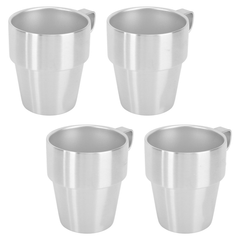 300ml Stackable Coffee Cups with Stand Stainless Steel Double Layer