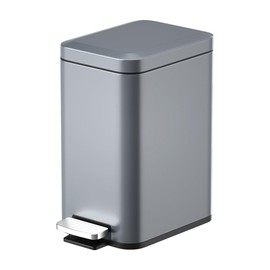 LEASYLIFE 8L/2Gal Slim Step Garbage Can,Narrow Rectangle Garbage Container Bin,Small Bathroom Trash Can with Lid Soft Close，Foot Pedal Garbage Can for Bathroom,Bedroom,Office (8l-Gery)