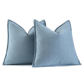 MIULEE Pack of 2 Light Blue Decorative Pillow Covers 18x18 Inch Soft Chenille Luxurious Couch Throw Pillows Farmhouse Cushion Covers with Elegant Design for Sofa Bedroom Living Room Home Decor