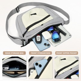 Azooken Women's Shoulder Bag Medium Waterproof Nylon Crossbody Bag with Many Compartments Lightweight Stylish Adjustable Leisure Small Messenger Bag for Shopping, Travel, gray