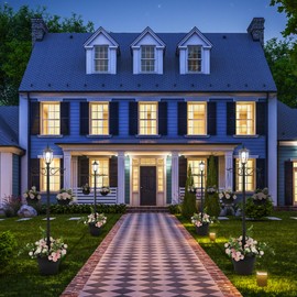 Sun-Ray Solar Lamp Post Light with Planter and Hanger, 7ft. Outdoor Single Head Solar Post Light for Patio, Driveway, Lawn or Garden, 80 Lumens, Crestmont Design in Black