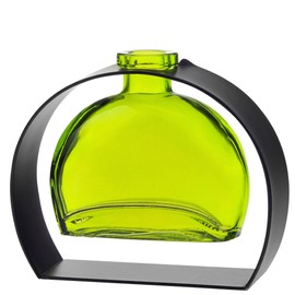 Couronne Co. Fiji Recycled Glass Flower Vase with Arched Metal Stand, Removable Vessel for Floral Arrangements, Decorative Table Centerpiece for Home, Kitchen & Desk Decor, 6 oz, Lime Green