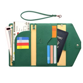 ZOPPEN Passport Holder Travel Wallet (Ver.5) for Women Rfid Blocking Multi-purpose Passport Cover Document Organizer Strap, Forest Green