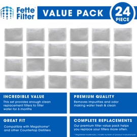 Fette Filter - Countertop Distillers Water Filters Compatible with Megahome and Other Counter Top Water Distiller Models - Pack of 24