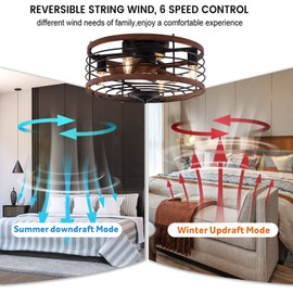 Vintage Ceiling Fan, Industrial Caged Vintage Metal Ceiling Fan with Light RemoteFixture W/Remote Control Bladeless Ceiling Fan Farmhouse Fan Lights Ceiling Fixtures for Kitchen, Bedroom, Outdoor