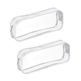 Penta Angel 2Pcs Clear PVC Pencil Case Makeup Cosmetic Pouch Big Capacity Transparent Travel Toiletry Bags Holders with Zipper for School Office Pen Stationary Brushes Storage (Transparent)