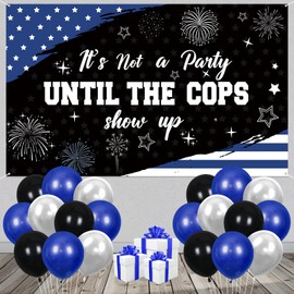 Police Party Decorations It's Not a Party Until The Cops Show Up Banner with 14Pcs Latex Balloons Black White and Blue American Flag Police Theme Party Decor for Police Birthday Grad Retirement Party