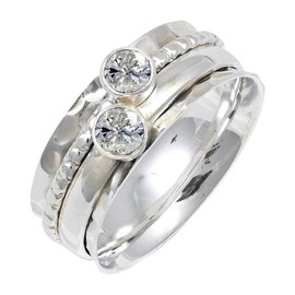 JEWELSTREZORO Moissanit Edelstein 925 Sterling Silber Stilvoller handgefertigter Band Ring Geschenkartikel Männer & Frauen Alle Größen TSR155BD_27 (73 (23.2))