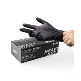 LANON 6-mil Black Nitrile Disposable Gloves, Food-Safe, Powder-Free, Heavy-Duty, Textured Fingertips, Latex-Free, Medium