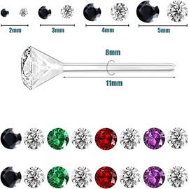 Anti Allergy Plastic Earrings for Sensitive Ears, Silicone Soft Earring Backs, Cubic Zirconia Stud Earrings Kit, 2mm, 3mm, 4mm, 5mm (Black)