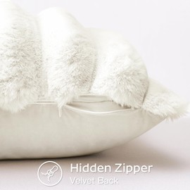 OTOSTAR Cream White Faux Rabbit Fur Throw Pillow Cover 22x22 Inch Soft Cozy Plush Striped Pillowcase Cushion Cover with Velvet Back for Sofa Couch Bed Living Room