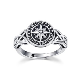 REDSUN Viking Rune Finger Ring 925 Sterling Silver Celtic Knot Rings Eight-pointed Star Ring Amulet with Runes Viking Jewellery Gift for Husband, Size:, No gems