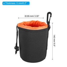 PATIKIL Camera Lens Bag, 1 Pcs 3.3" ID x 5.5" H Drawstring Lens Pouch with Thick Protective Neoprene, Lens Case for DSLR Camera Lens, Water Coffee Cups Black, Orange