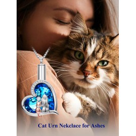 TOUPOP Cat Heart Urn Necklace for Ashes for Women Keepsake Cremeation Jewelry Cat Urn Necklaces with Crystal Birthday Christmas Gifts Valentines Day Gifts for Her