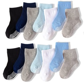 14 Pairs Baby Non Slip Toddler Socks, Soft Cotton Kid Crew Socks For 0-12 Months/1-3/3-5/ Years Old Boys Girls Kids Children Breathable Infant Ankle Socks with Grips For Baby Boy Girl